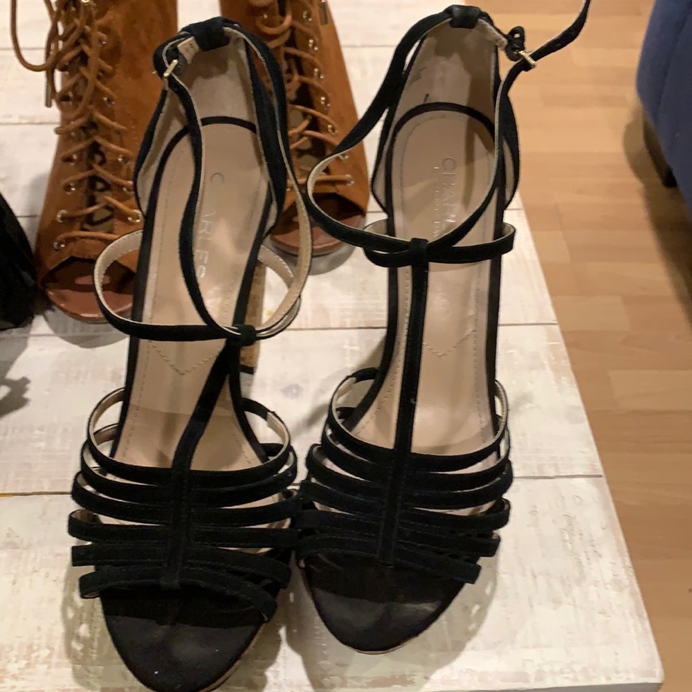 ♥️Charles David black leather cork heel platform ♥️